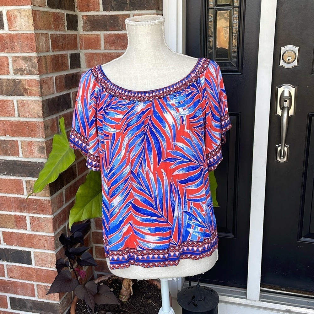 Flying Tomato Short Sleeve Tropical‎ Print Top